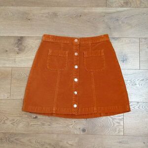 Button-Front Orange Corduroy Mini Skirt